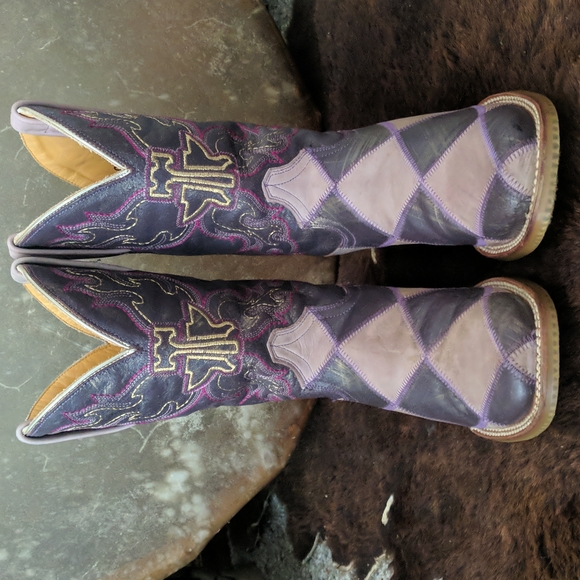 TIN HAUL "Sugar Cube" light & dark purple argyle cowgirl boots square toe sz 8.5 - Picture 7 of 16